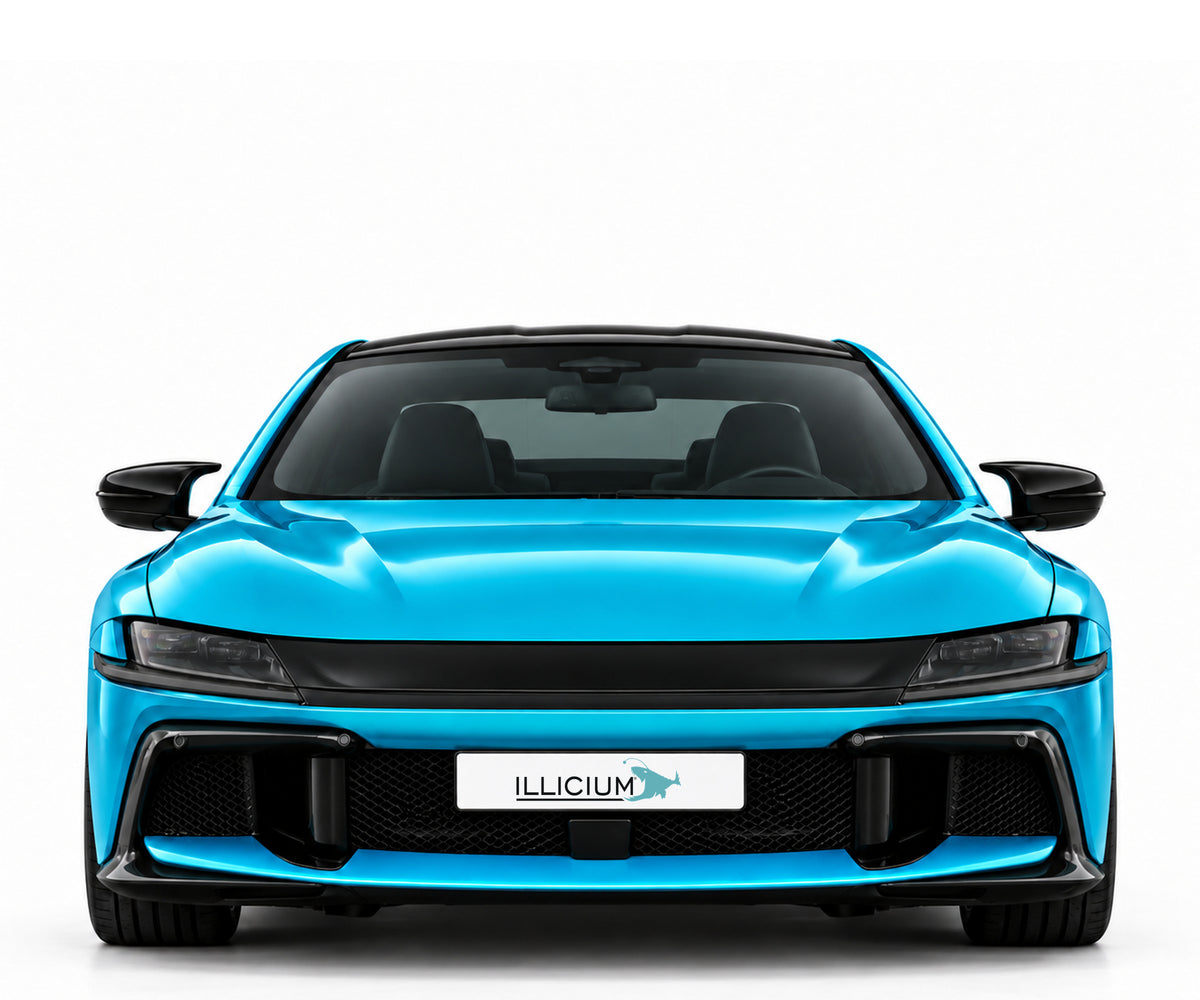 Ferrari 12Cilindri Coupé – Frontansicht in Türkis Metallic mit Original-ILLICIUM-Kennzeichen; Produktillustration