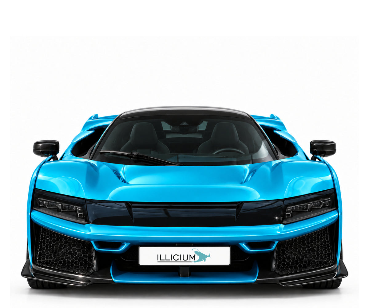 Ferrari F80 – Frontansicht in Türkis Metallic mit Original-ILLICIUM-Kennzeichen; Produktillustration