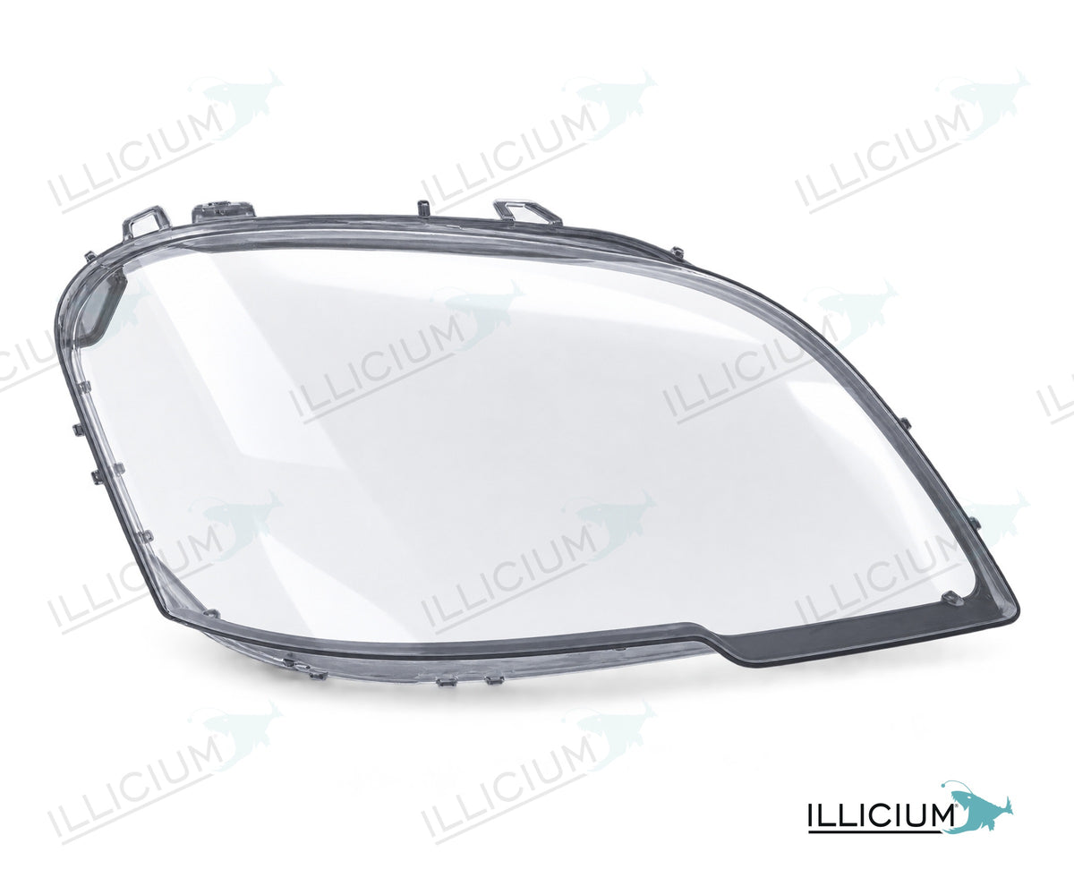 ML W164 · Facelift – Scheinwerferglas rechts in Fahrtrichtung, Produktillustration mit ILLICIUM-Logo