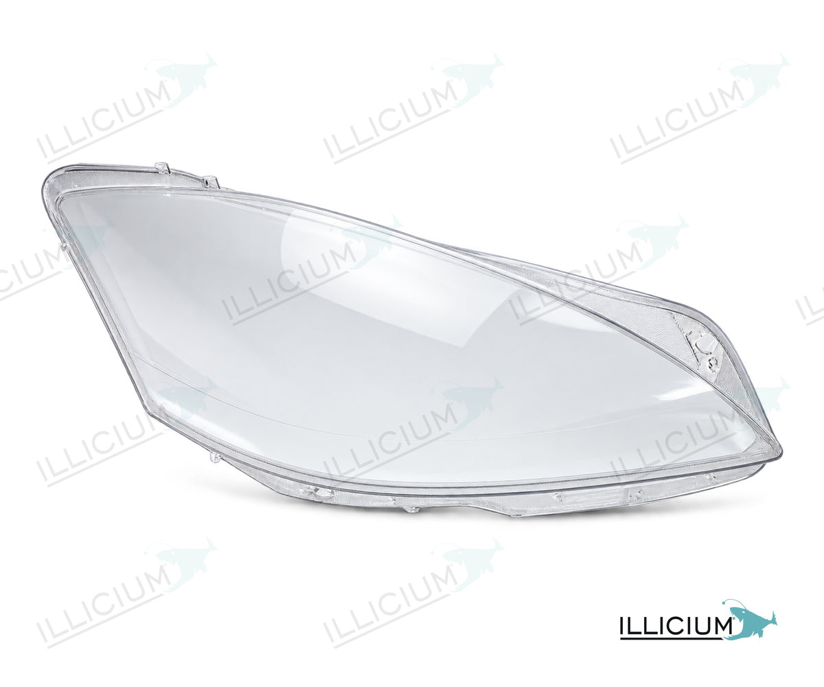S-Klasse W221 · Facelift – Scheinwerferglas rechts in Fahrtrichtung, Produktillustration mit ILLICIUM-Logo