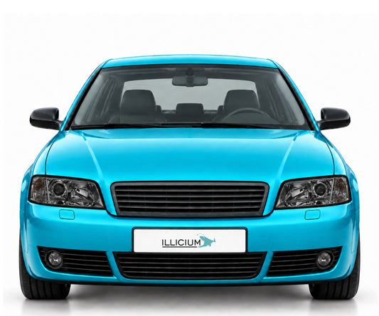 Audi A6 C5 Facelift – Frontansicht in Türkis Metallic mit ILLICIUM-Kennzeichen