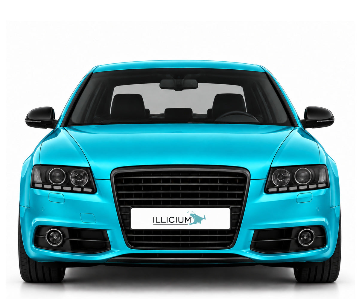 Audi A6 C6 Facelift – Frontansicht in Türkis Metallic mit ILLICIUM-Kennzeichen