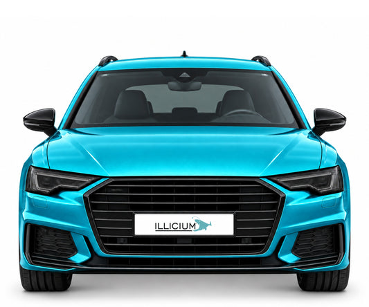 Audi A6 C8 S line – Frontansicht in Türkis Metallic mit ILLICIUM-Kennzeichen
