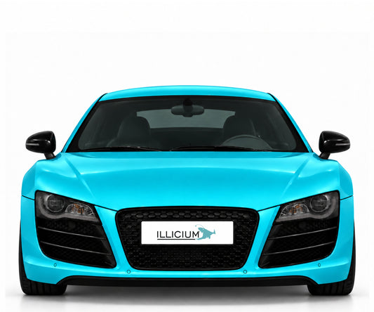 Audi R8 42 – Frontansicht in Türkis Metallic mit ILLICIUM-Kennzeichen