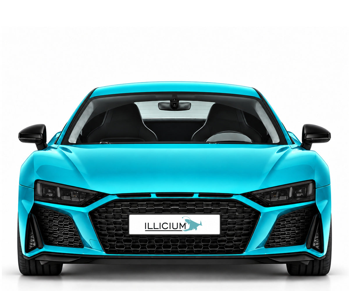 Audi R8 4S – Frontansicht in Türkis Metallic mit ILLICIUM-Kennzeichen