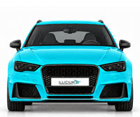 Audi RS3 8V Vorfacelift – Frontansicht in Türkis Metallic mit ILLICIUM-Kennzeichen