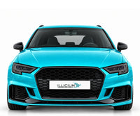 Audi RS3 8V – Frontansicht in Türkis Metallic mit ILLICIUM-Kennzeichen
