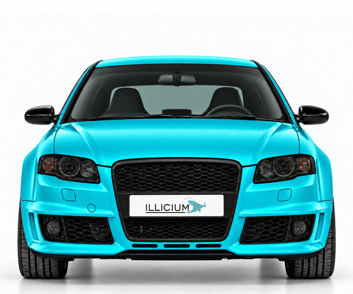 Audi RS4 B7 – Frontansicht in Türkis Metallic mit ILLICIUM-Kennzeichen