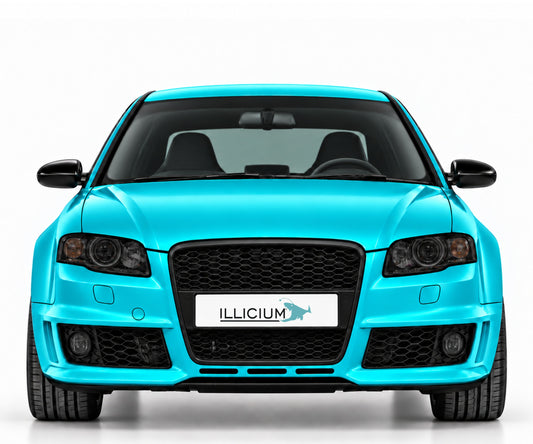 Audi RS4 B7 – Frontansicht in Türkis Metallic mit ILLICIUM-Kennzeichen