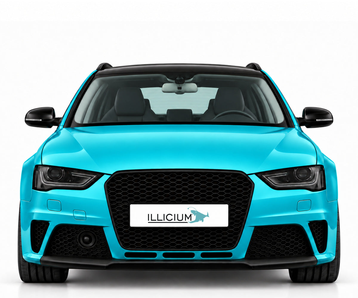 Audi RS4 B8 – Frontansicht in Türkis Metallic mit ILLICIUM-Kennzeichen