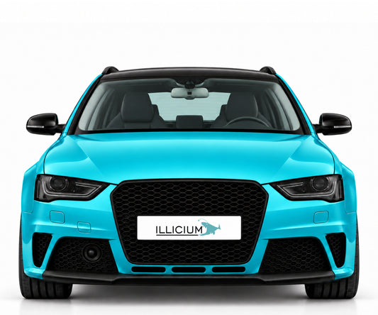Audi RS4 B8 – Frontansicht in Türkis Metallic mit ILLICIUM-Kennzeichen