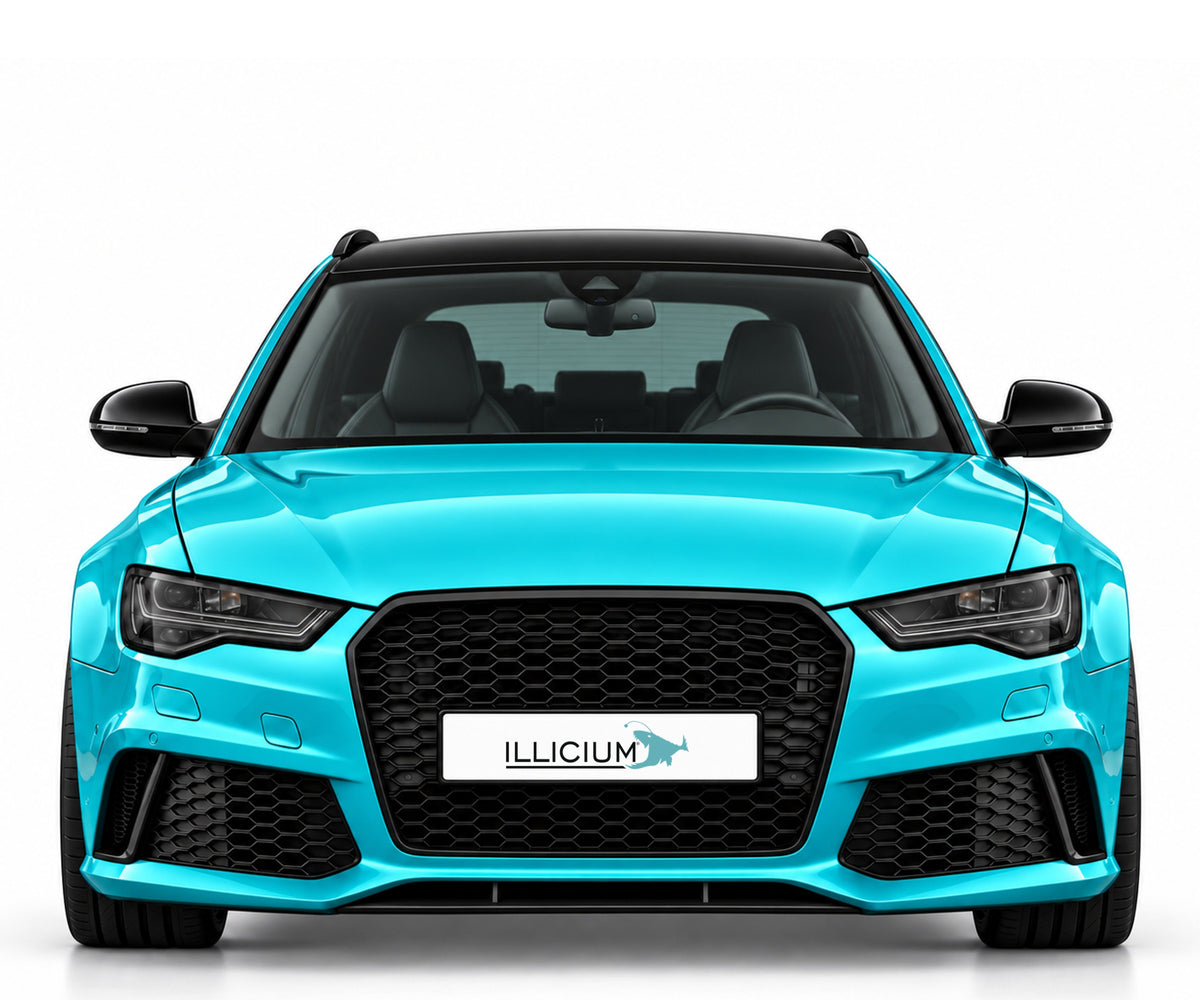 Audi RS6 C7 Vorfacelift – zusätzliche Frontansicht in Türkis Metallic mit ILLICIUM-Kennzeichen
