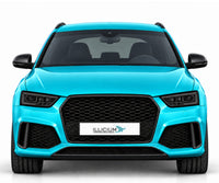 Audi RSQ3 8U – Frontansicht in Türkis Metallic mit ILLICIUM-Kennzeichen