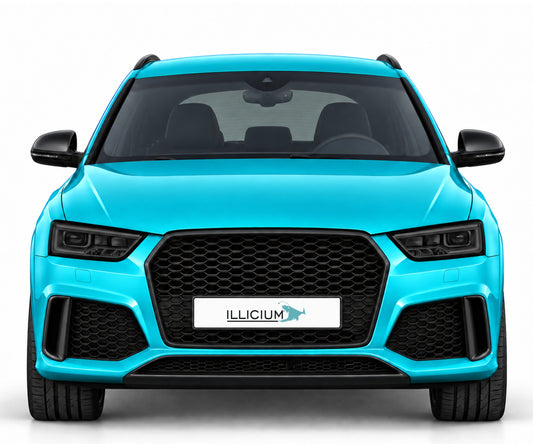 Audi RSQ3 8U – Frontansicht in Türkis Metallic mit ILLICIUM-Kennzeichen