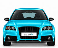 Audi S3 8P vor Facelift mit Singleframe-Grill – Frontansicht in Türkis Metallic mit ILLICIUM-Kennzeichen