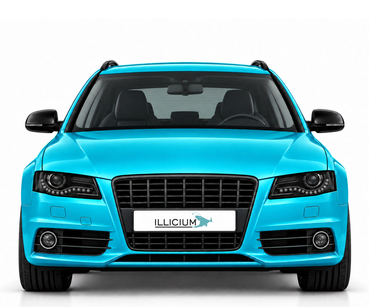 Audi S4 B8 Vorfacelift – Frontansicht in Türkis Metallic mit ILLICIUM-Kennzeichen