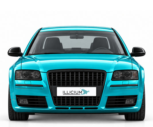 Audi S8 D3 – Frontansicht in Türkis Metallic mit ILLICIUM-Kennzeichen