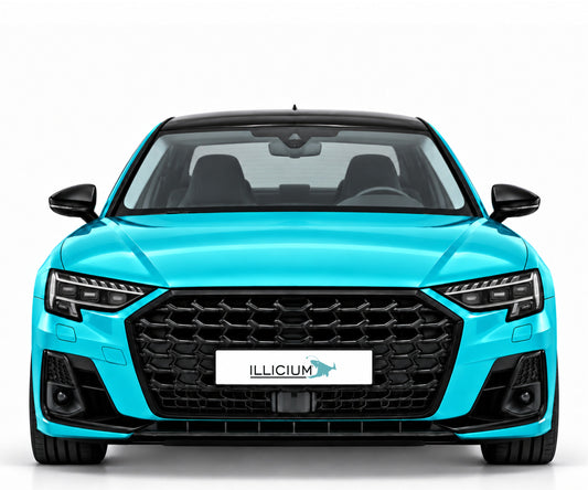 Audi S8 D5 – Frontansicht in Türkis Metallic mit ILLICIUM-Kennzeichen