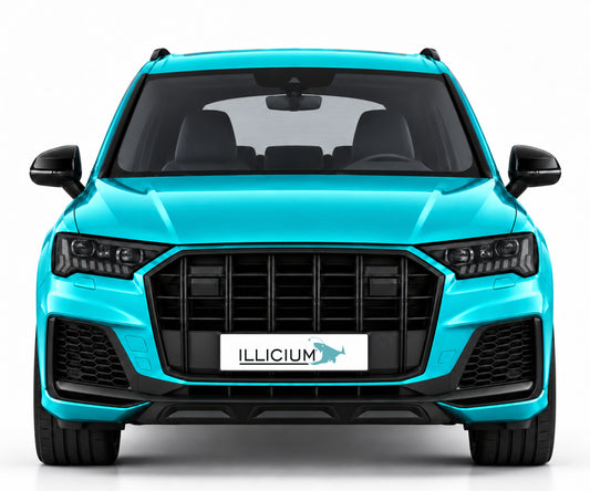 Audi SQ7 4M – Frontansicht in Türkis Metallic mit ILLICIUM-Kennzeichen