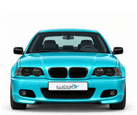 BMW E46 Coupé / Cabrio · Vorfacelift – 330Ci Sport Coupé 2002, Frontansicht in Türkis Metallic mit schwarzen Anbauteilen und ILLICIUM-Kennzeichen