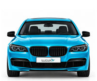 BMW F01 / F02 / F03 / F04 · LCI – 7er Limousine M Sport F01 LCI 05/2012, Frontansicht in Türkis Metallic mit schwarzen Anbauteilen und ILLICIUM-Kennzeichen