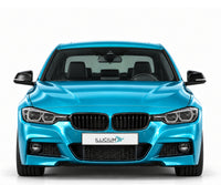 BMW F30 / F31 · LCI – 340i M Sport · LED, Frontansicht in Türkis Metallic mit schwarzen Anbauteilen und ILLICIUM-Kennzeichen
