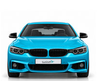 BMW F32 / F33 / F36 / F82 · Vorfacelift – 435i M Sport Coupé · Xenon, Frontansicht in Türkis Metallic mit schwarzen Anbauteilen und ILLICIUM-Kennzeichen