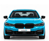 BMW G11 / G12 · Vorfacelift – 730Ld M Sport Saloon G12 10/2015, Frontansicht in Türkis Metallic mit schwarzen Anbauteilen und ILLICIUM-Kennzeichen