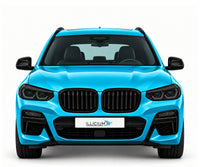 BMW X3 G01 · Vorfacelift M40i – Frontansicht in Türkis Metallic, schwarze Anbauteile, dunkle ausgeschaltete Scheinwerfer und Original-ILLICIUM-Kennzeichen