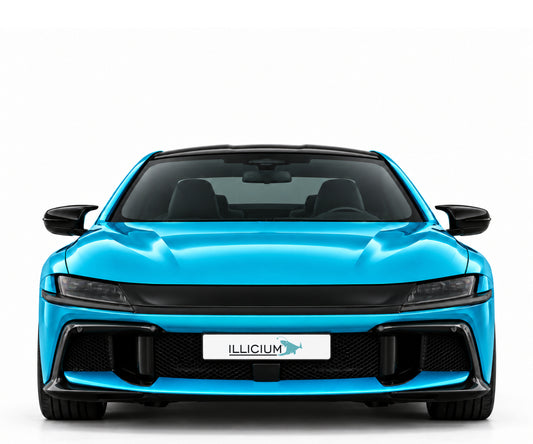 Ferrari 12Cilindri Coupé – Frontansicht in Türkis Metallic mit Original-ILLICIUM-Kennzeichen; Produktillustration