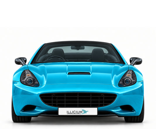 Ferrari California 30 – Frontansicht in Türkis Metallic mit Original-ILLICIUM-Kennzeichen; Produktillustration