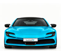 Ferrari SF90 Stradale – Frontansicht in Türkis Metallic mit Original-ILLICIUM-Kennzeichen; Produktillustration