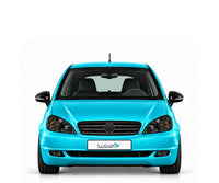 A210 Evolution W168 · Facelift – Fahrzeugillustration in Türkis Metallic, schwarze Anbauteile, neutrale Emblemform und ILLICIUM-Kennzeichen