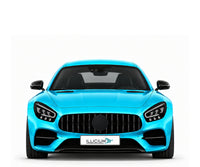 C190 · AMG GT S · LED-Facelift ab2019 – Fahrzeugillustration in Türkis Metallic, schwarze Anbauteile, neutrale Emblemform und ILLICIUM-Kennzeichen