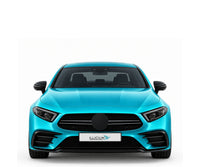 C257 · CLS53 AMG · Vorfacelift – Fahrzeugillustration in Türkis Metallic, schwarze Anbauteile, neutrale Emblemform und ILLICIUM-Kennzeichen