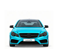 C207-FL · E500 AMG Sportpaket · Facelift – Fahrzeugillustration in Türkis Metallic, schwarze Anbauteile, neutrale Emblemform und ILLICIUM-Kennzeichen