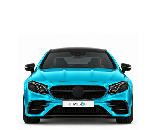 C238-VFL · E53 AMG Coupé · VFL – Fahrzeugillustration in Türkis Metallic, schwarze Anbauteile, neutrale Emblemform und ILLICIUM-Kennzeichen