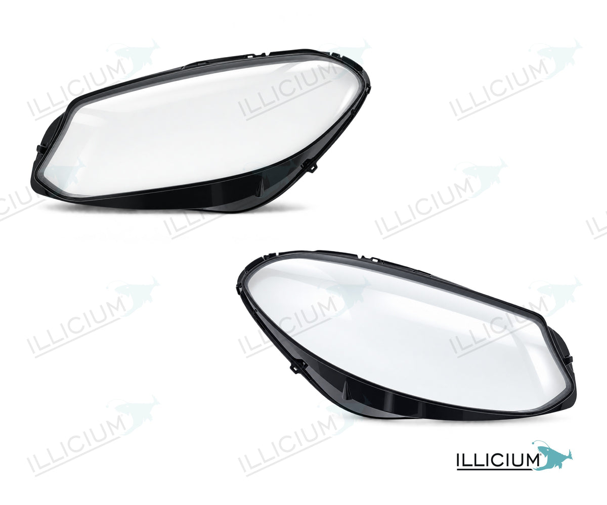 B-Klasse W246 · Facelift – Scheinwerferglas Paar, links und rechts in Fahrtrichtung, Produktillustration mit ILLICIUM-Logo