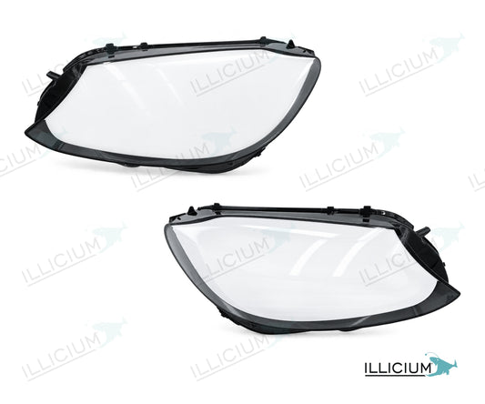 C-Klasse W205 · Vorfacelift – Scheinwerferglas Paar, links und rechts in Fahrtrichtung, Produktillustration mit ILLICIUM-Logo