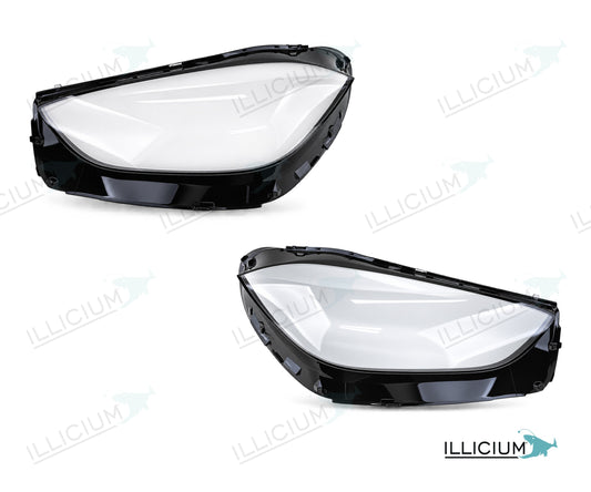 C-Klasse W206 · Vorfacelift – Scheinwerferglas Paar, links und rechts in Fahrtrichtung, Produktillustration mit ILLICIUM-Logo
