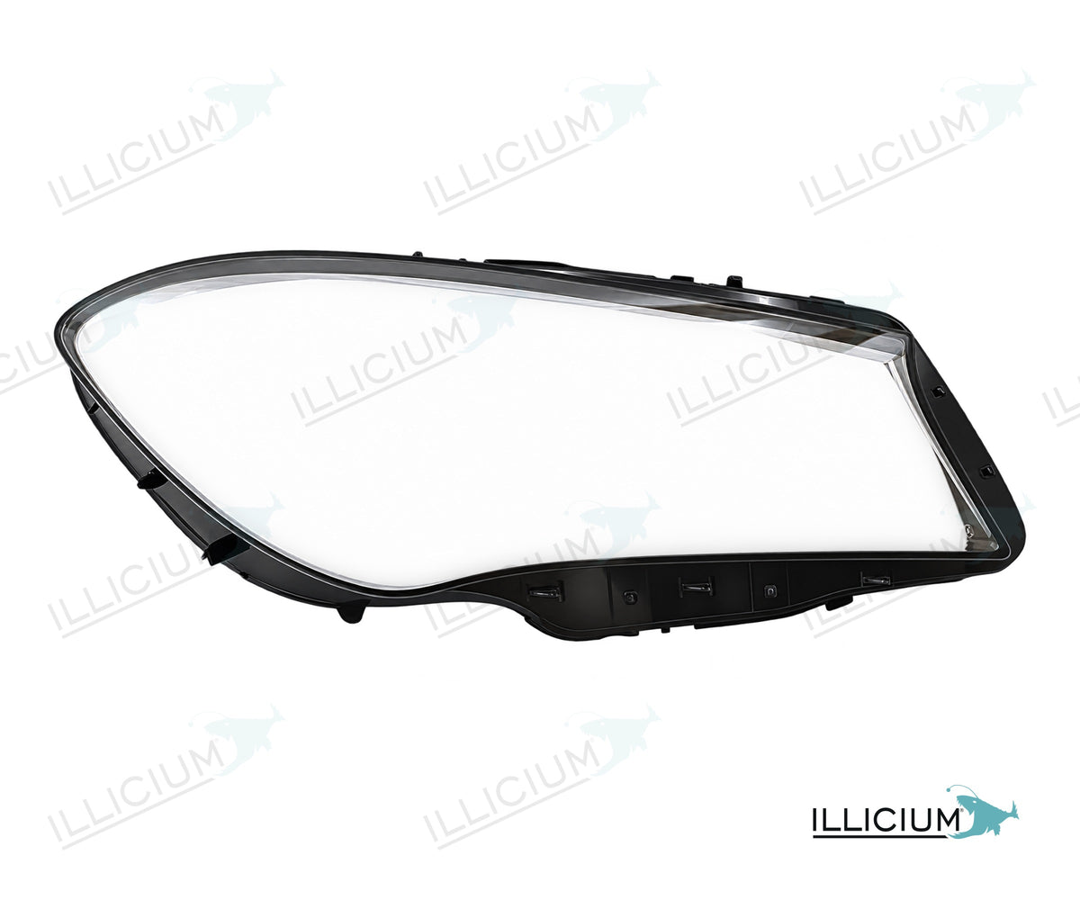 CLA C117 · Facelift – Scheinwerferglas rechts in Fahrtrichtung, Produktillustration mit ILLICIUM-Logo