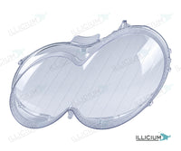 CLK C209/A209 · geriffelte Ausführung A31-4585 – Scheinwerferglas links in Fahrtrichtung, Produktillustration mit ILLICIUM-Logo