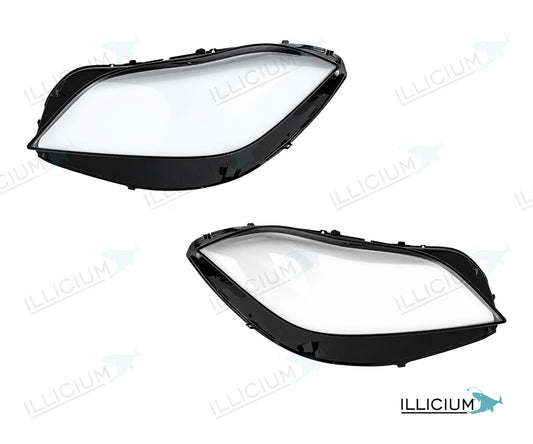 CLS C218 · Facelift – Scheinwerferglas Paar, links und rechts in Fahrtrichtung, Produktillustration mit ILLICIUM-Logo