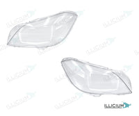 CLS C218 · Vorfacelift – Scheinwerferglas Paar, links und rechts in Fahrtrichtung, Produktillustration mit ILLICIUM-Logo