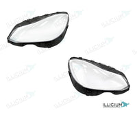 E-Klasse W212 · Facelift – Scheinwerferglas Paar, links und rechts in Fahrtrichtung, Produktillustration mit ILLICIUM-Logo