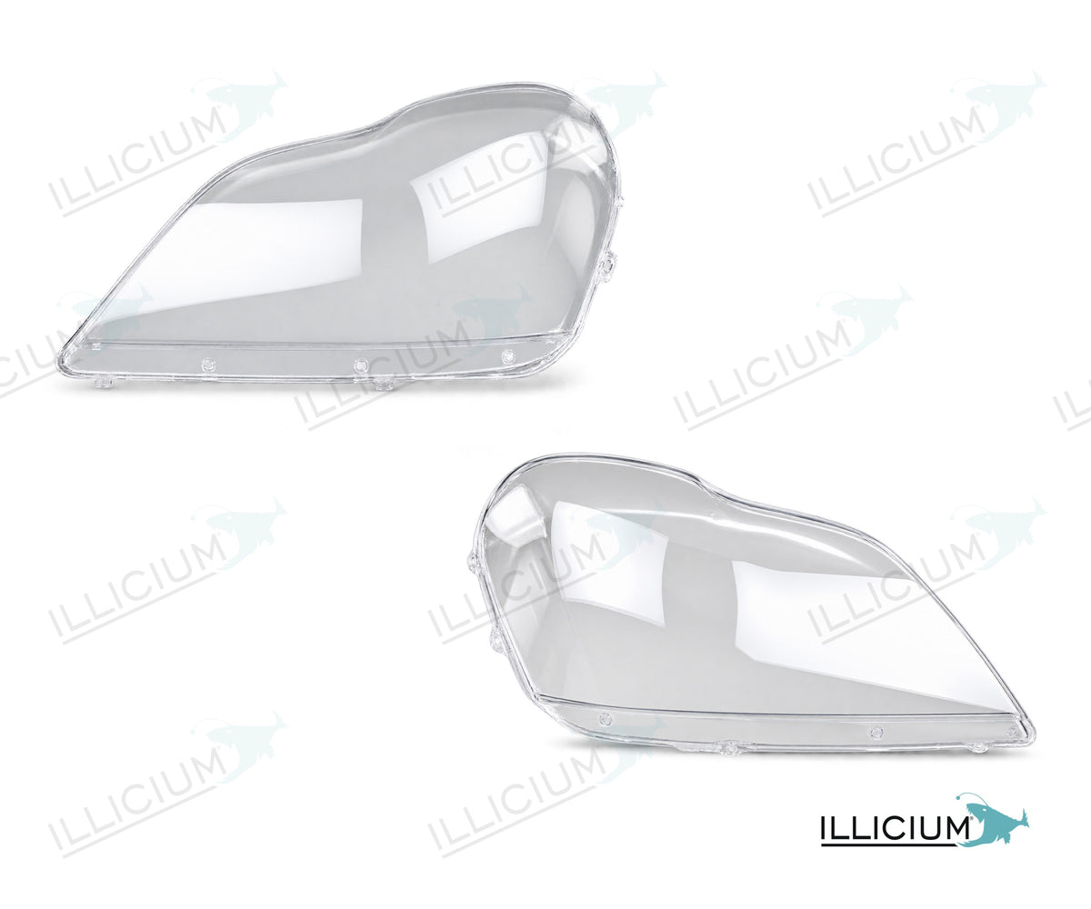 GL X164 – Scheinwerferglas Paar, links und rechts in Fahrtrichtung, Produktillustration mit ILLICIUM-Logo