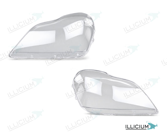 GL X164 – Scheinwerferglas Paar, links und rechts in Fahrtrichtung, Produktillustration mit ILLICIUM-Logo