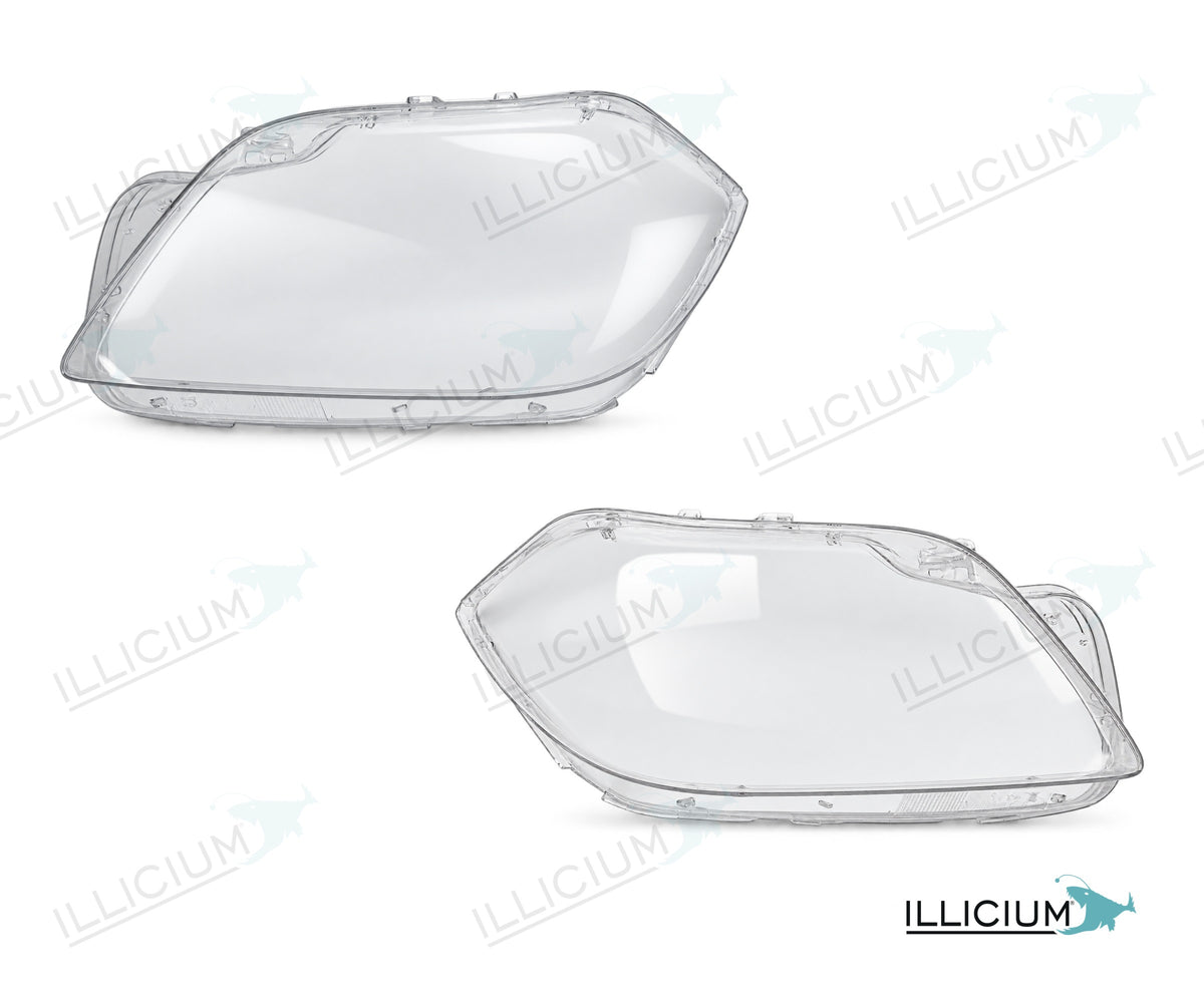 GL X166 · Vorfacelift – Scheinwerferglas Paar, links und rechts in Fahrtrichtung, Produktillustration mit ILLICIUM-Logo