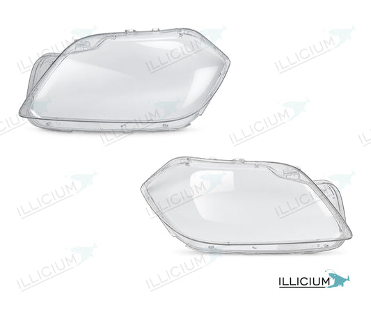 GL X166 · Vorfacelift – Scheinwerferglas Paar, links und rechts in Fahrtrichtung, Produktillustration mit ILLICIUM-Logo