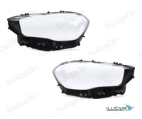 GLA H247 · Vorfacelift – Scheinwerferglas Paar, links und rechts in Fahrtrichtung, Produktillustration mit ILLICIUM-Logo